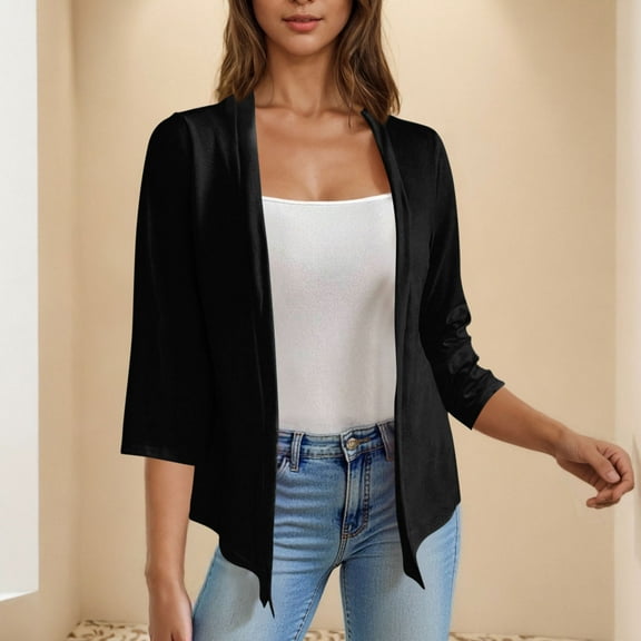 BSDJILFG 3/4 Sleeve Cardigan for Women Summer Lightweight White Cardigan Open Front Loose Fit Swimsuit Beach Cover Ups