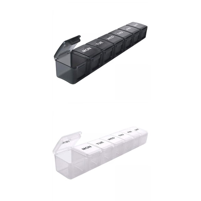 2 organizadores de pastillas semanales, caja de recordatorios portátil, cápsula de vacaciones para ancianos Baoblaze Dispensador de cajas de medicamentos