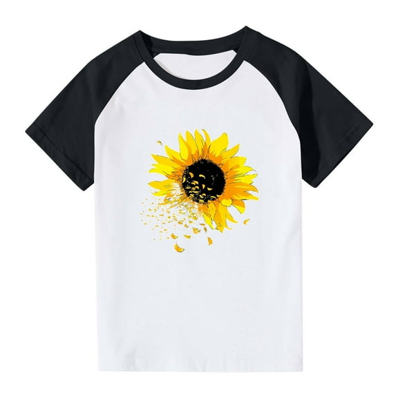 DAETIROS Little Girls T-Shirt, Casual Soft Basic Crewneck Cute Short Sleeve Comfy Fashion Girls Summer Tees Black Size 3-13