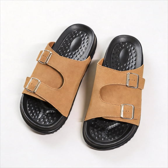 ZROVA Men's Double Buckle Slide Sandals Non-Slip Thick Sole EVA for Outdoor