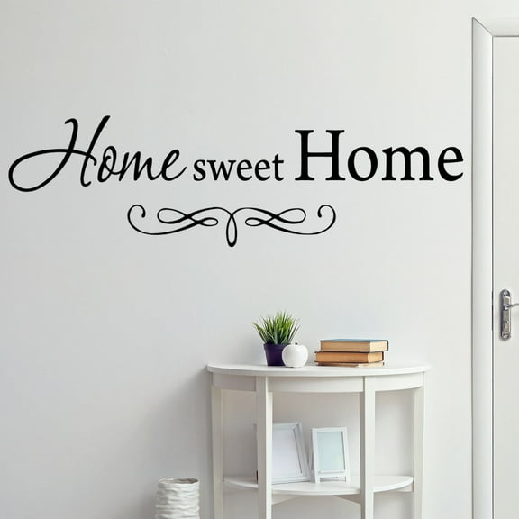 VWAQ Home Sweet Home House Wall Decal Family Stickers (7"H x 22"W Black)