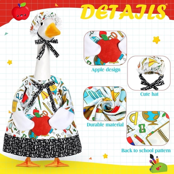 Bomd Back to School Porch Goose Outfit Set, 23'' Plastic Lawn Goose Clothes with School Print, Cute Costume with Apple Stamp, Ideal Patio Yard Decoration for Back to School and Teachers