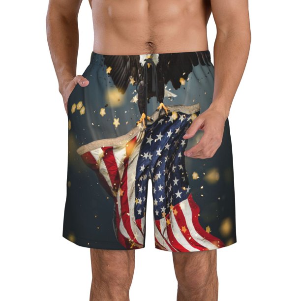 Balery North American Bald Eagle1 Traje de Baño Estilo Hawaiano para Hombre, Shorts de Secado Rápido con Bolsillos-Small