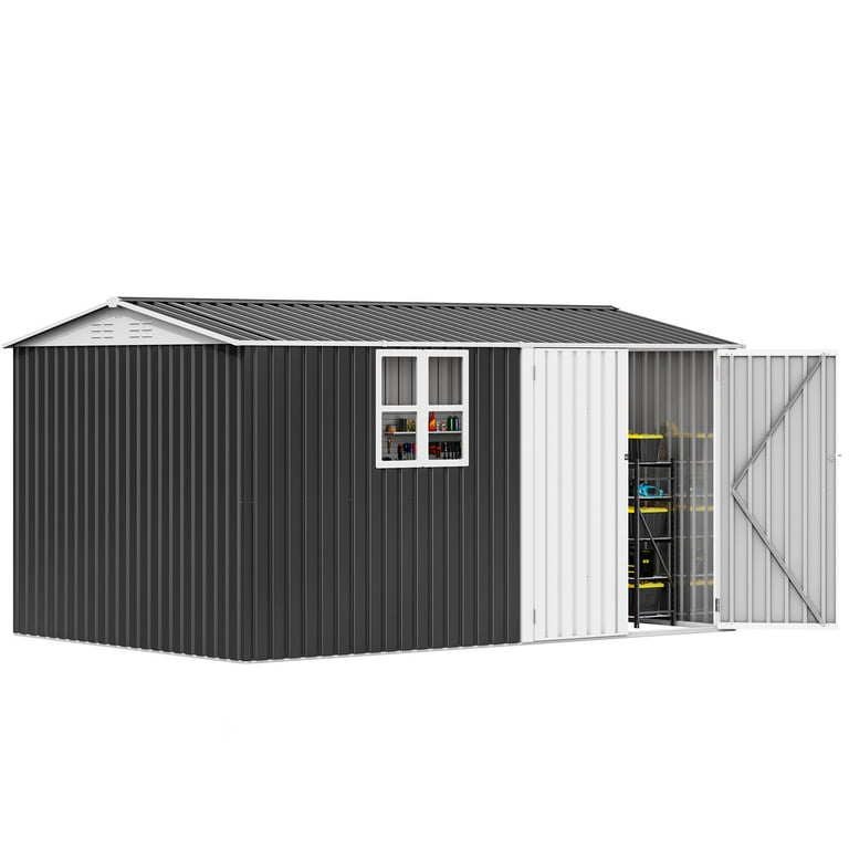 ModFusion 8x12 ft Steel Shed, Lockable 2 Doors, Large Window