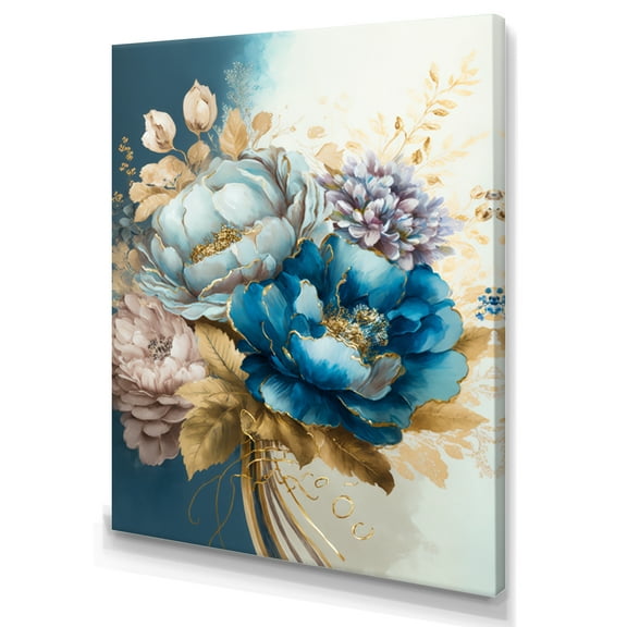 Designart Golden Blue Flower Arrangement IV Canvas Wall Art
