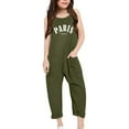 thumbnail image 4 of MIXUE Tween Girls Jumpsuits & Rompers Summer Letter Print Spaghetti Strap V Neck Sleeveless Loose Bodysuits With Pockets Sportwear,Green,11-12 Years, 4 of 6