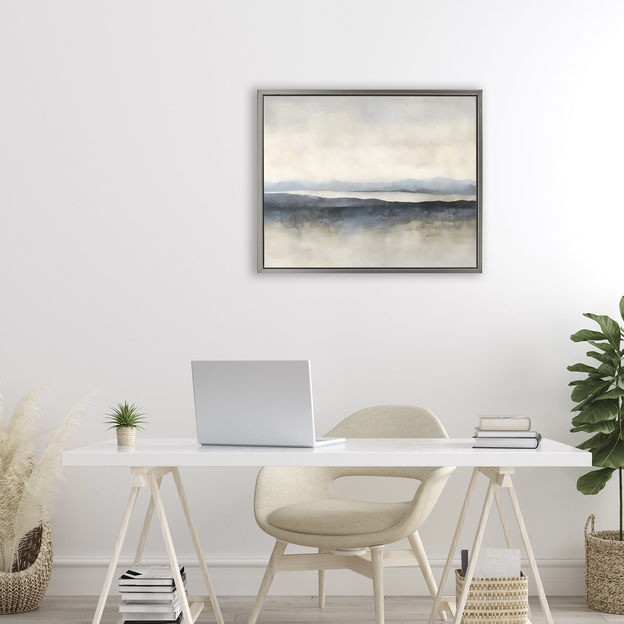 Stupell Industries Misty Muted Horizon Gray Framed Floater Canvas Wall Art, design by Riley B