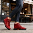 thumbnail image 2 of Sewkxo Men's Casual Leather Fashion Sneakers Ankle Boots Handmade Lightweight Loafers Mid Top Walking Driving Shoes,Red 38, 2 of 4