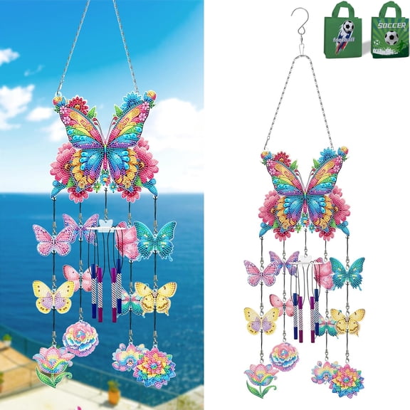 Butterfly Wind Chimes Diamond Art Kit with Crystals - Double Sided Sun Catcher & Pendant for Home Windows & Garden Decor