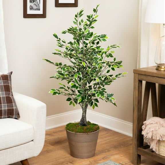 Northlight Artificial Variegated Ficus Leaf Potted Plant - 47"
