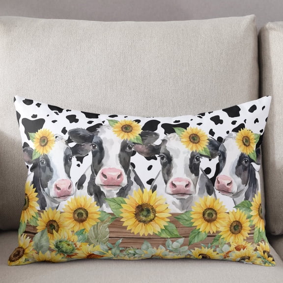 Decorative Pillow Cover 16x24 Inch Rustic Farmhouse Lumbar Pillow Cover Country Milk Sunflowers Black White Soft Cushion Covers for Sofa Couch Bed, Living Room Home Decor
