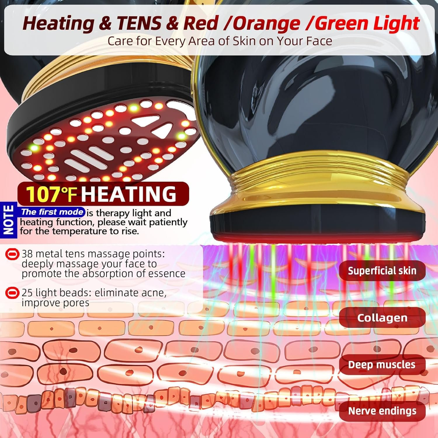 4-in-1 Facial Skincare Wand with Red Light & Microcurrent for a Radiant, Youthful Look