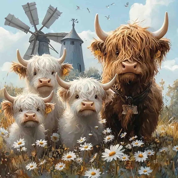 Diamond Painting Kits for Adults Beginners, Animal Highland Cow Diamond Art Kits, DIY Full Round Drill Diamond Painting Kits for Home Wall Decor 12 X12 Inch