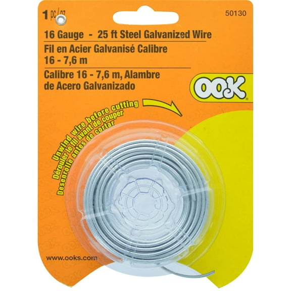 Ook Picture Hanging Wire, Steel Galvanized Wire, 16 Gauge, 25 ft.