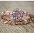 thumbnail image 2 of Sale on Antique Vintage Design Milgrain 2 carat Round Morganite and Diamond Halo Bridal Wedding Ring Set in 10k Rose Gold for Women, 2 of 2