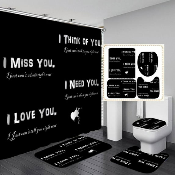 4PCS Christmas Style Shower Curtain, Water Resistant Waterproof Shower Curtain Set, Polyester Fabric Shower Curtain, Winter Snow Pedestal Rug Lid Toilet Cover Bath Mat for Shower Stall, Bathtubs