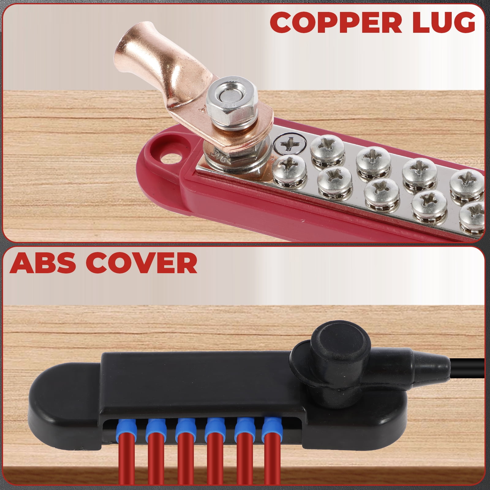 Power Distribution Block 150A 12V 1/4 Inch Battery Busbar Terminal Safe Marine Automotive (red )