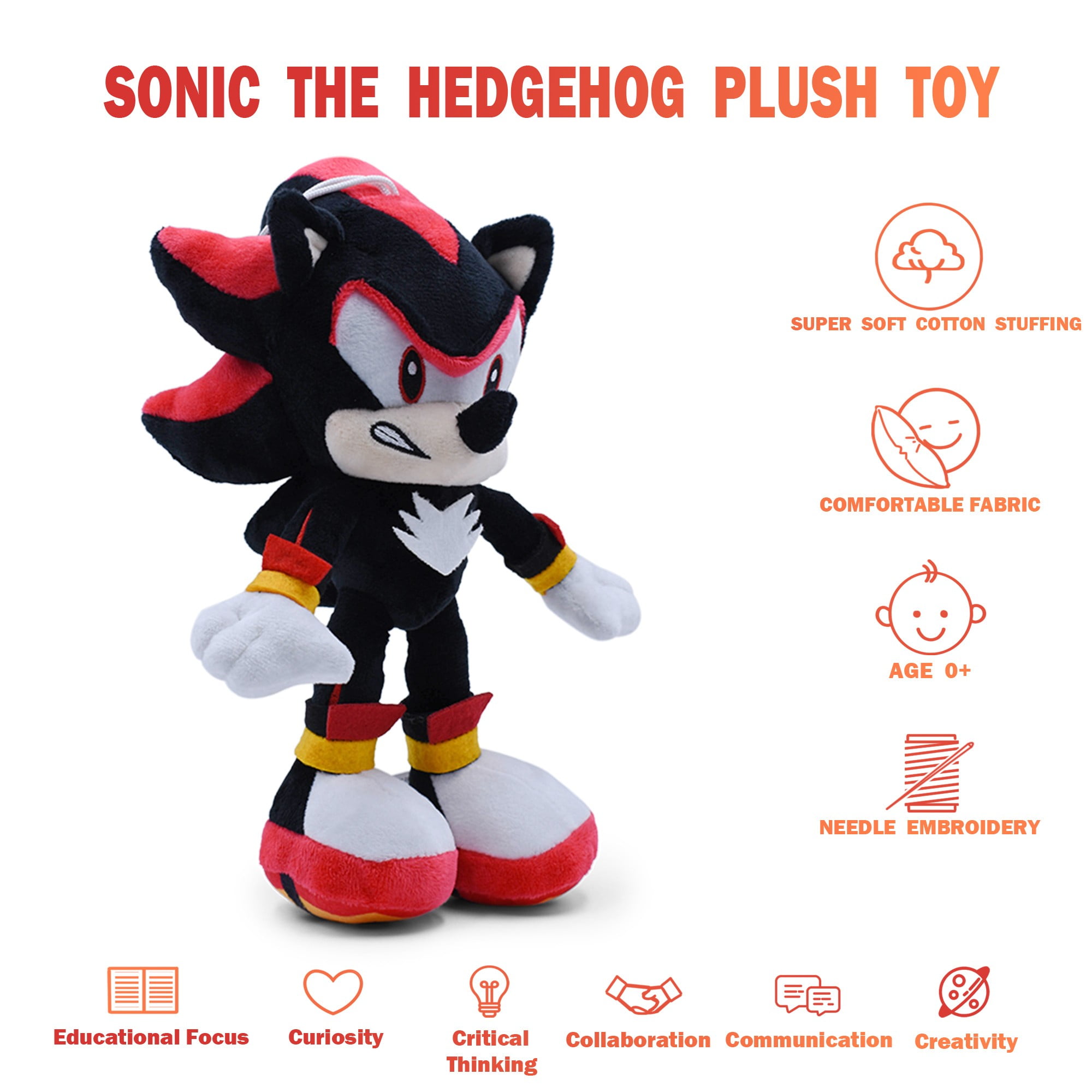 Funnytoys Sonic the Hedgehog Anime Toy 11' Shadow Plush Toy Stuffed Animal Gift for Boys Girls Fans Room Decor or Theme Party Plushies