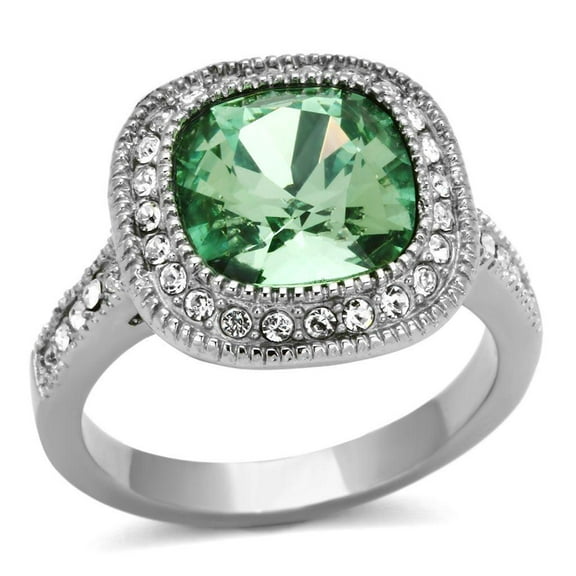 Womens Rings High polished (no plating) Stainless Steel Ring with Top Grade Crystal in Emerald TK1317