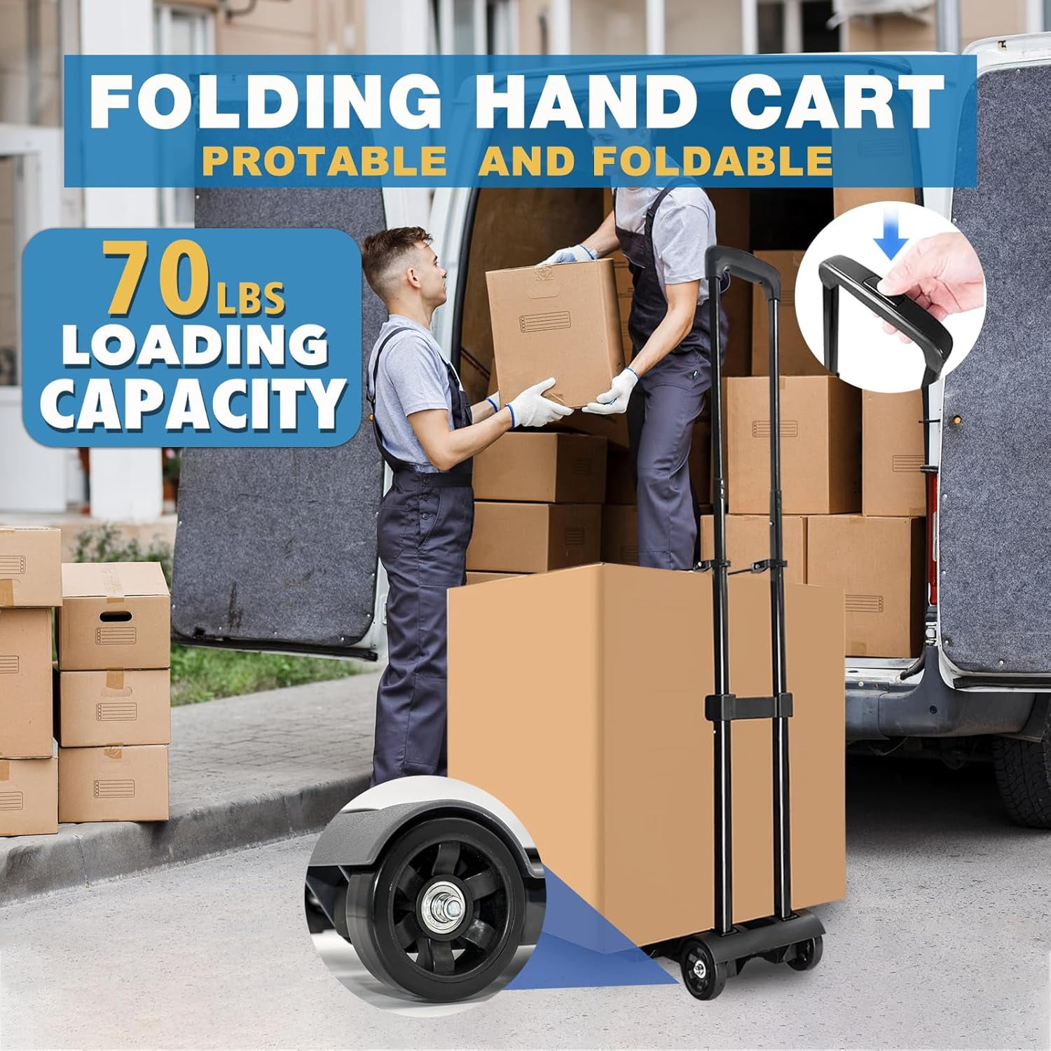 Folding Hand Truck Trolley Dolly, Folding Cart with Wheels, Lightweight Utility Dolly Expandable Baseplate Portable Luggage Cart for Travel