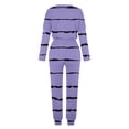 thumbnail image 5 of Long Sleeve Crew Neck Plus Size Casual Stripe Polyester Two Piece Set Of Tops And Pants,Women's Outfit Crewneck Pullover Pants Tracksuit Sweatsuits With Sweatpants, 5 of 5