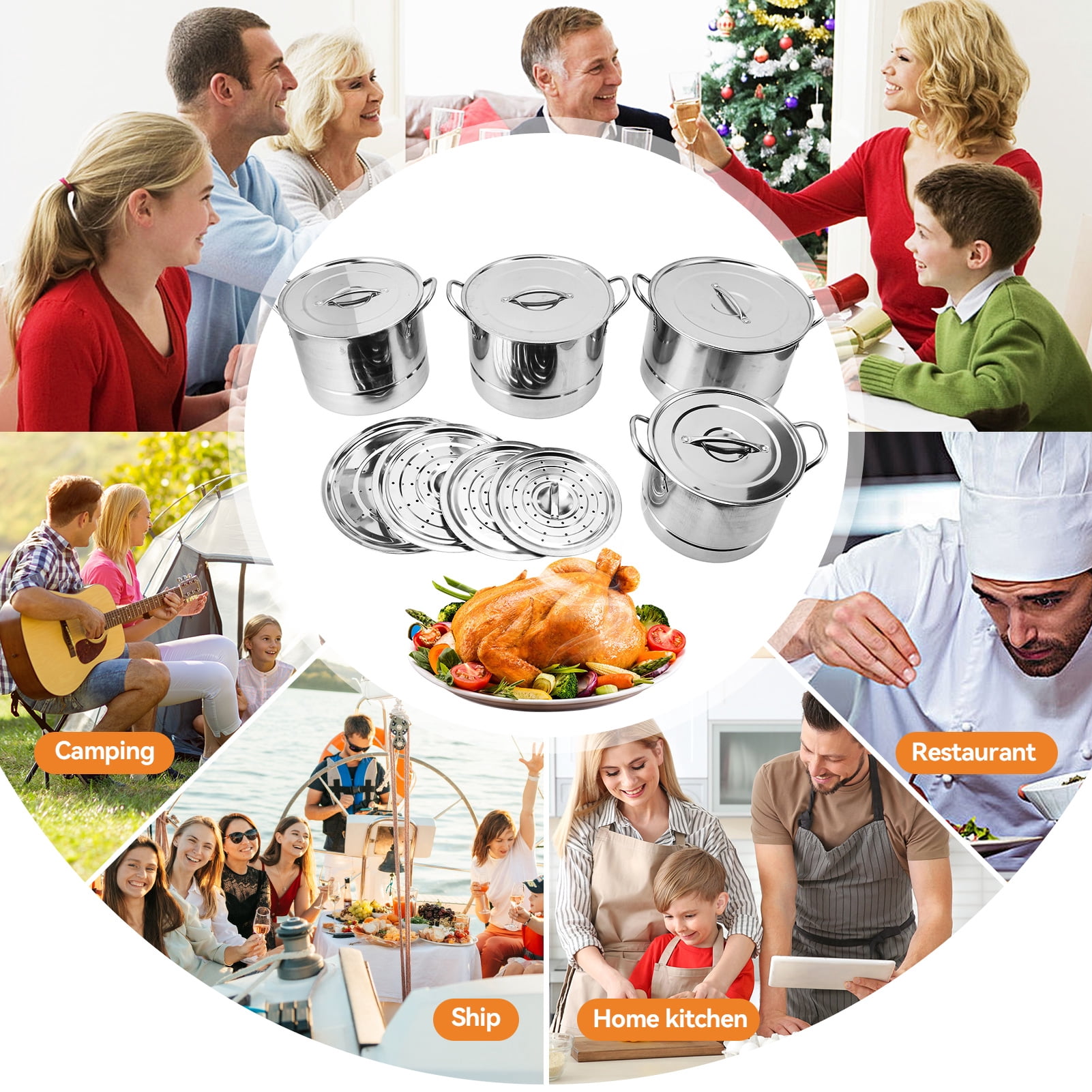 4Pcs Stainless Steel Stock Pot Set with Lids 11Qt 9Qt 7Qt 5.5Qt Sauce Stockpot For Electric, Gas, Induction, Ceramic Kitchen Cookware