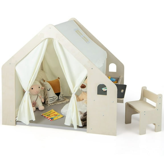 CIPACHO Indoor Playhouse Kids Play Tent with Storage Bin and Floor Mat for Toddlers, Holiday Birthday Gift for Kids Ages 2-6, Beige