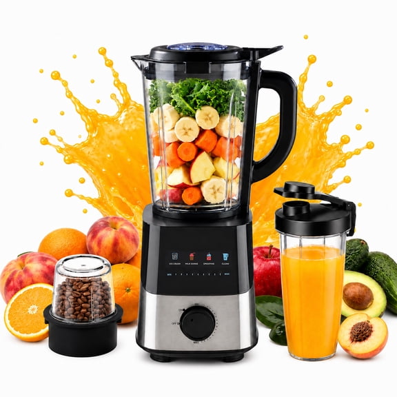Behome Blender with Grinder, Stepless Speed & 4 Functions, 600W Blender for Smoothies with 50 Oz Glass Jar, Self-Cleaning Blenders for Kitchen, Black