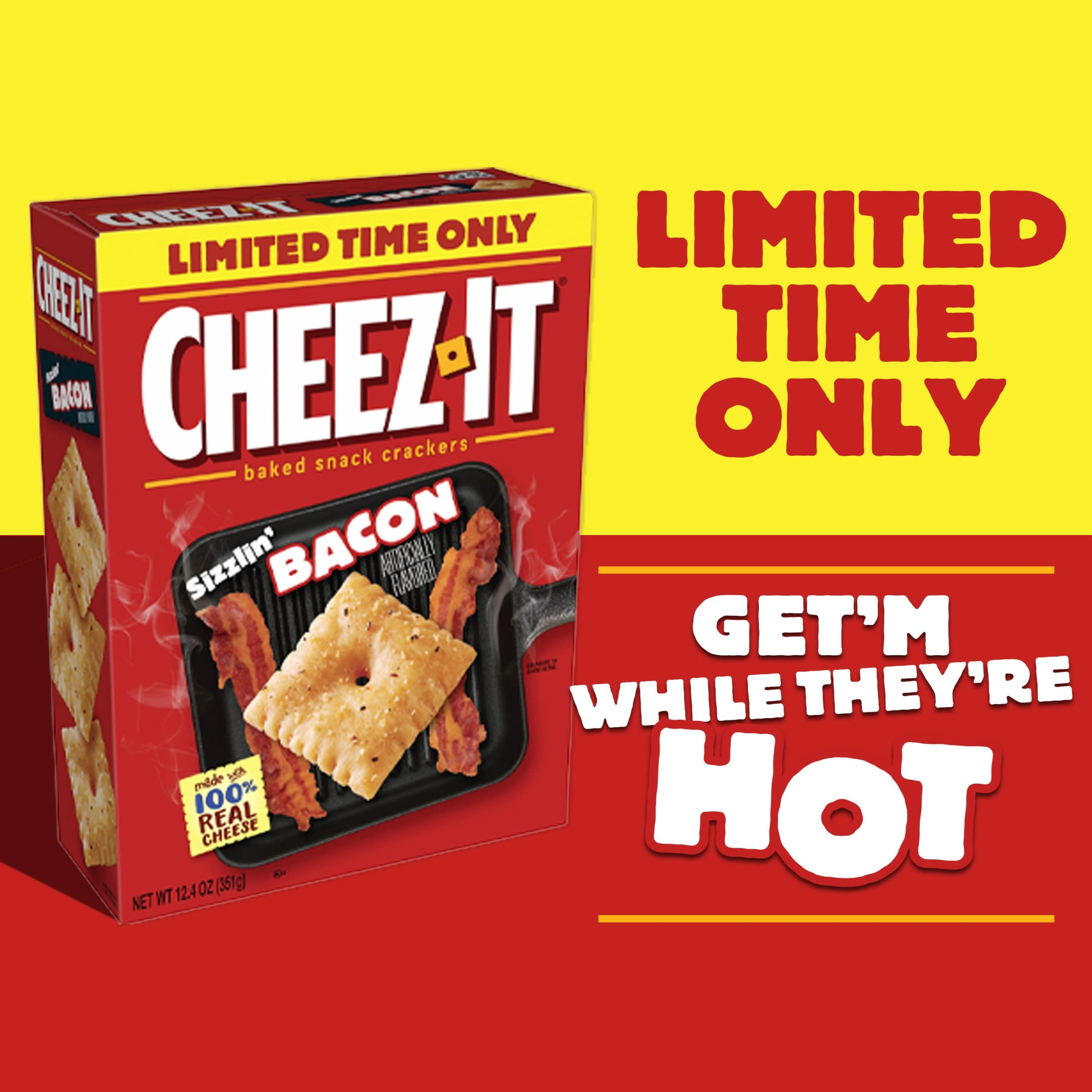 Cheez-It Sizzlin' Bacon Cheese Crackers, Baked Snack Crackers, 12.4 oz