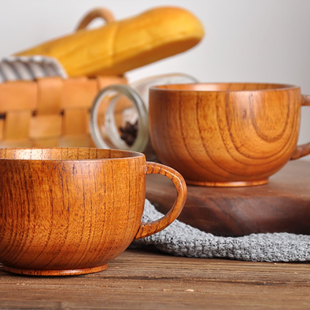 Wooden Cup Primitive Handmade Natural Wood Coffee Tea Beer Juice Milk Mug Cups 