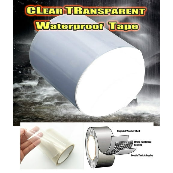 Flex Waterproof Tape Rubberized Waterproof Automotive Tape, 4 inches x 5 Feet, Clear