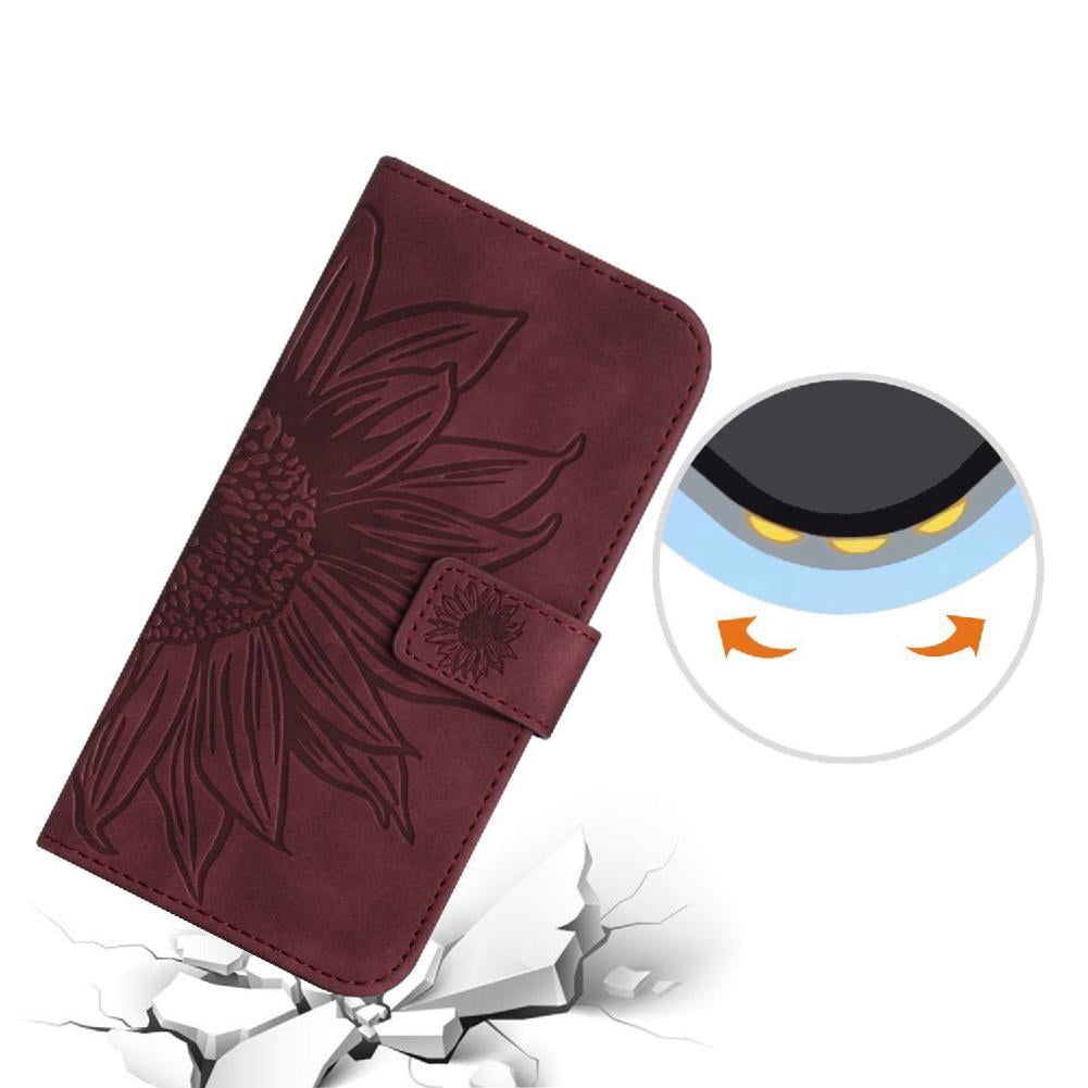 Case for Samsung Galaxy S25 Fe Luxury Pu Leather with Card Slots Holder Embossed Sunflower Short Strap Flip Wallet Phone Case