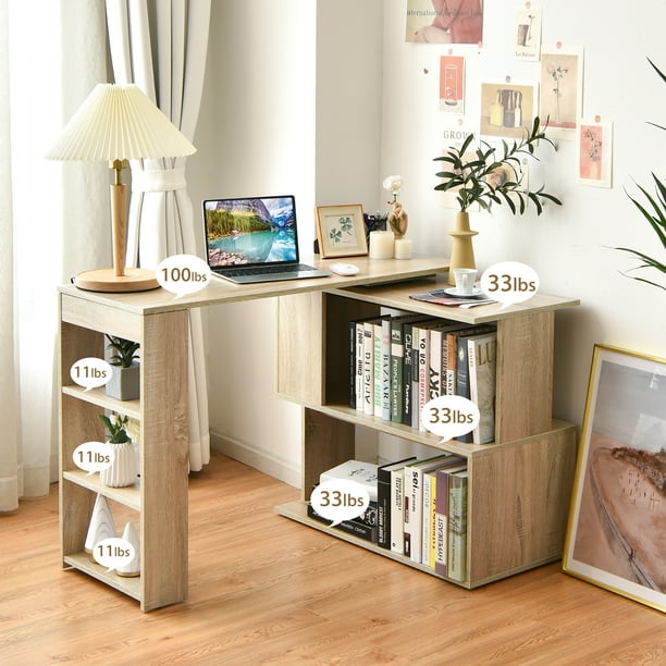 Costway L Shaped Rotating Corner Computer Desk Study Laptop Table