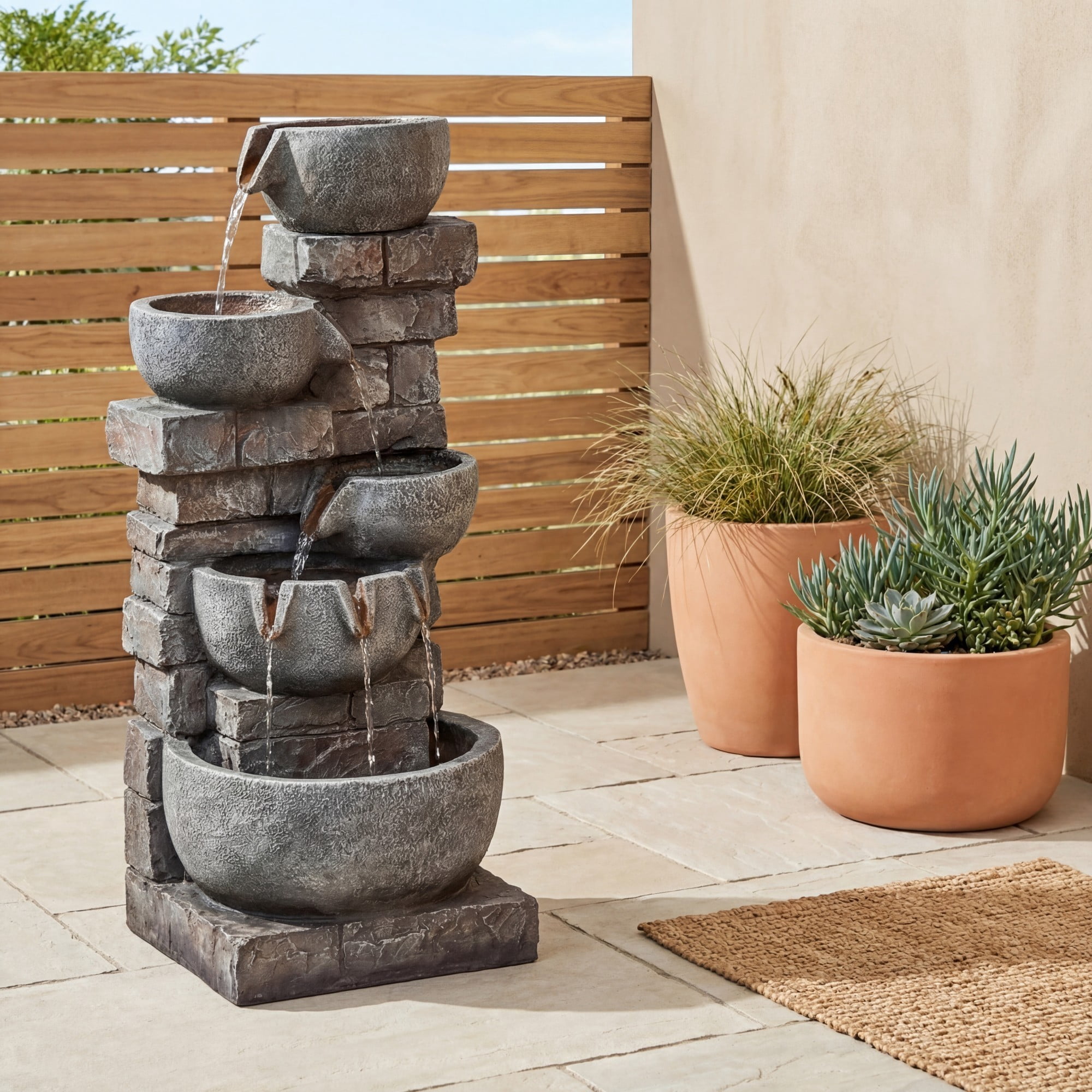 ELLEGNT 33" 5-Tier Cascading Water Fountain with Color-Changing LED Lights – Outdoor Fountain for Patio, Backyard, Porch, Deck, or Garden