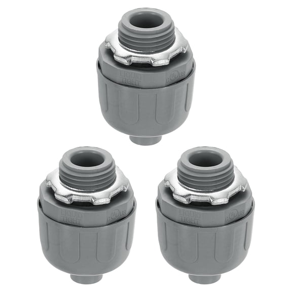 Uxcell 3Pcs Nonmetallic Liquid Tight Connectors, 3/8" NPT Plastic Flexible Conduit Fitting, Gray