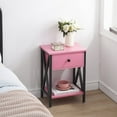 thumbnail image 2 of VECELO Nightstand with Drawer and Storage Shelf, Versatile X-Design End Tables for Living Room Bedroom, Pink, 2 of 8