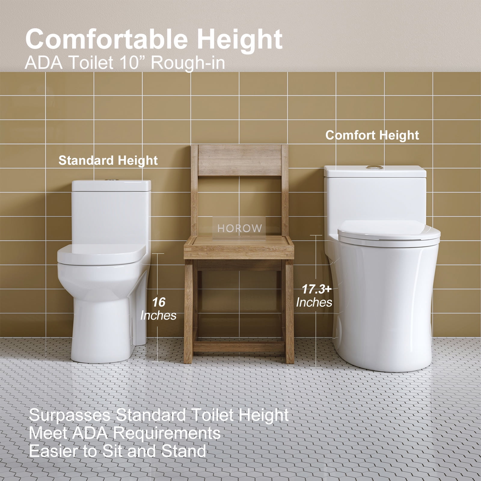 One Piece Toilet 10" Rough-in, Elongated Toilet with Comfortable Seat Height, ADA Chair Height 17.3", Dual Flush 0.8/1.28 GPF