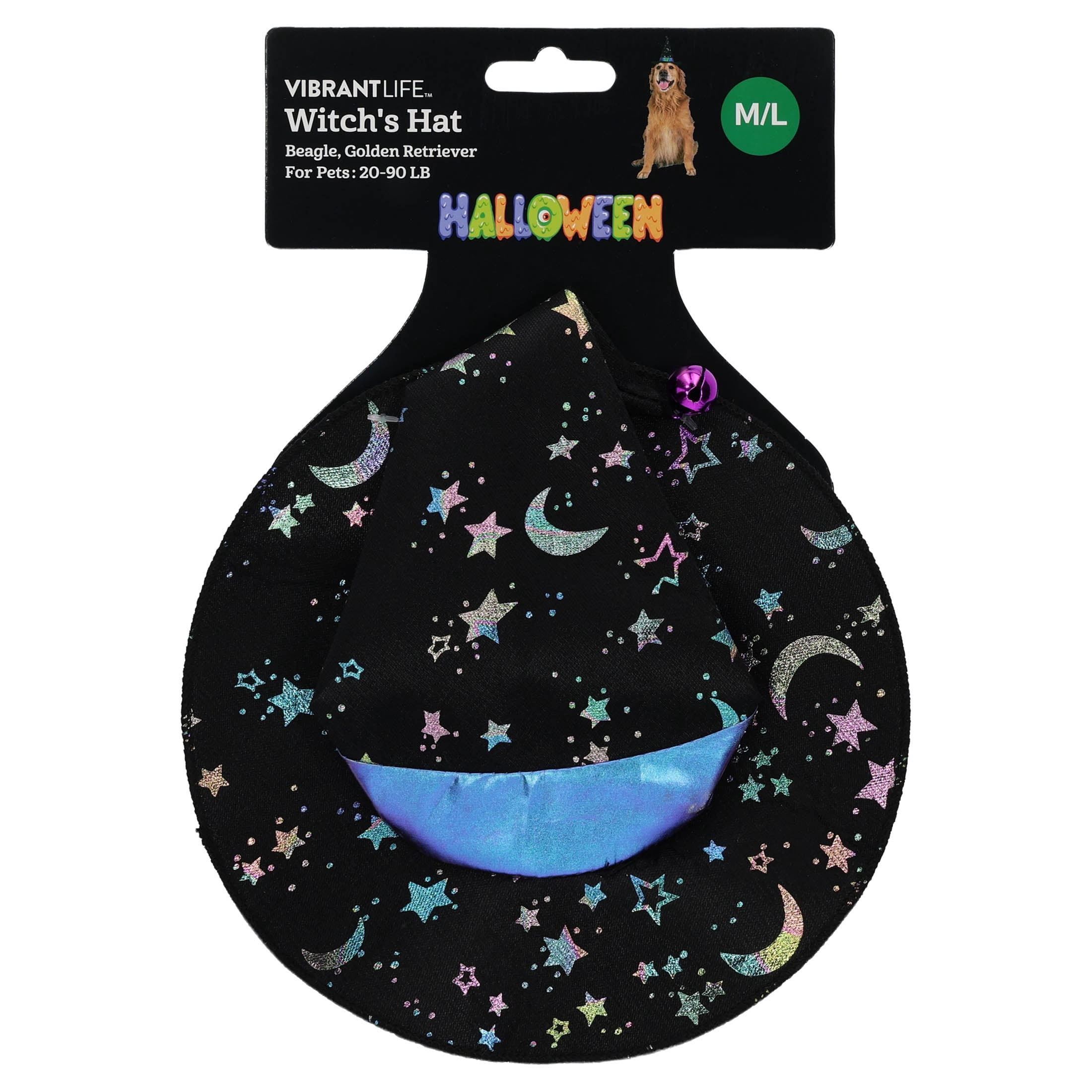 Vibrant Life Halloween Witch's Hat Costume for Dogs, Black, M/L