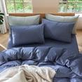 thumbnail image 4 of MooMee Pillowcases 100% Washed Cotton Linen Like Textured Envelope Closure Set of 2 (Denim Blue, King), 4 of 4