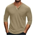 thumbnail image 2 of VgaVtl Long Sleeve Tee Shirts for Men Fall Winter Brown Clothes for Men Shirts Button Solid Color Casual Henley Workout Shirts,M, 2 of 6