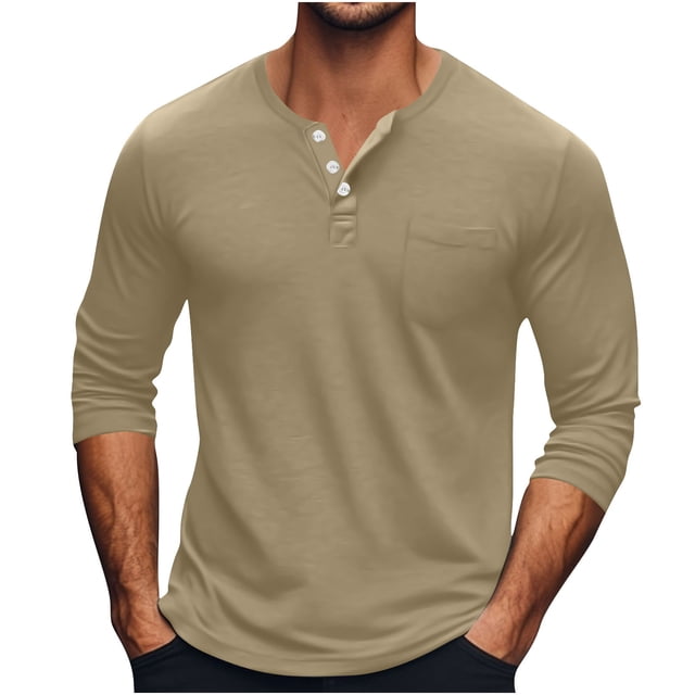 Npasoilc Tops for Men Men's Breathable Solid Color Long Sleeves Round Neck Shirt