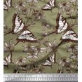 thumbnail image 1 of Soimoi Green Poly Georgette Fabric Flower & Butterfly Print Fabric by The Yard 52 Inch Wide, 1 of 3