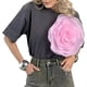 thumbnail image 2 of CORIRESHA Camiseta de manga corta con cuello redondo y apliques florales de organza 3D para mujer, 2 of 4