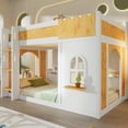 thumbnail image 4 of Harper & Bright Designs Twin Over Twin Bunk Bed with Storage Shelves, Wooden Twin Size Bunk Bed Frame with Window & Two Doors, Natural+White, 4 of 13