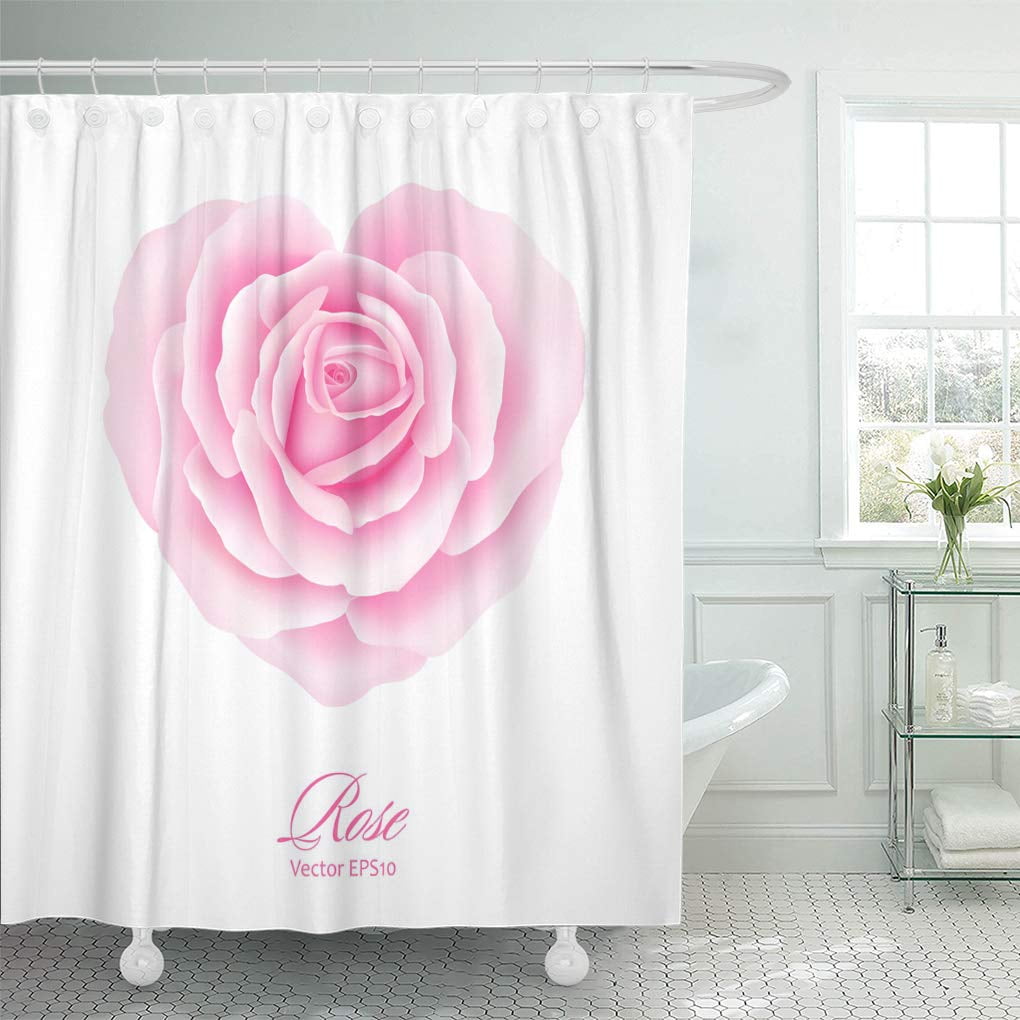 XDDJA Beautiful White Petal Pink Rose Flower in Heart Shape Shower Curtain 66x72 inch
