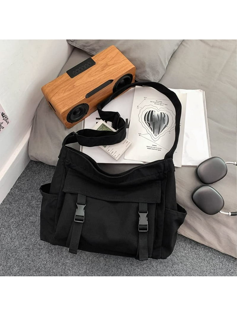 Canvas Messenger Bag Large Hobo Crossbody Bag with Multiple