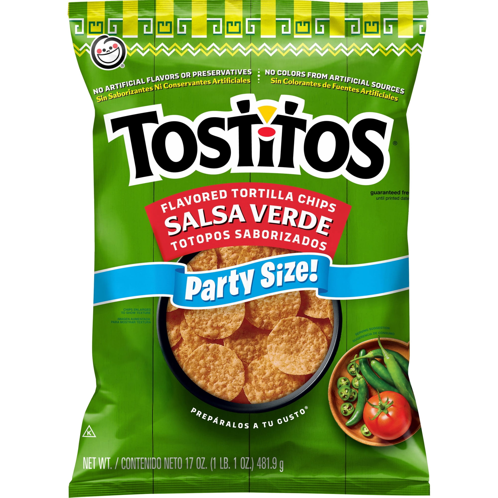 Tostitos Salsa Verde Flavored Tortilla Chips Party Size Bag, 17 oz