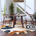 thumbnail image 4 of 7ft Round Rug, Brown Nave Blue Boho Non-Skid Rubber Backing Large Area Rugs - Living Room Bedroom Home Office, Modern Geometric Botanical Indoor Floor Mat Carpets Washable Rug, 4 of 9