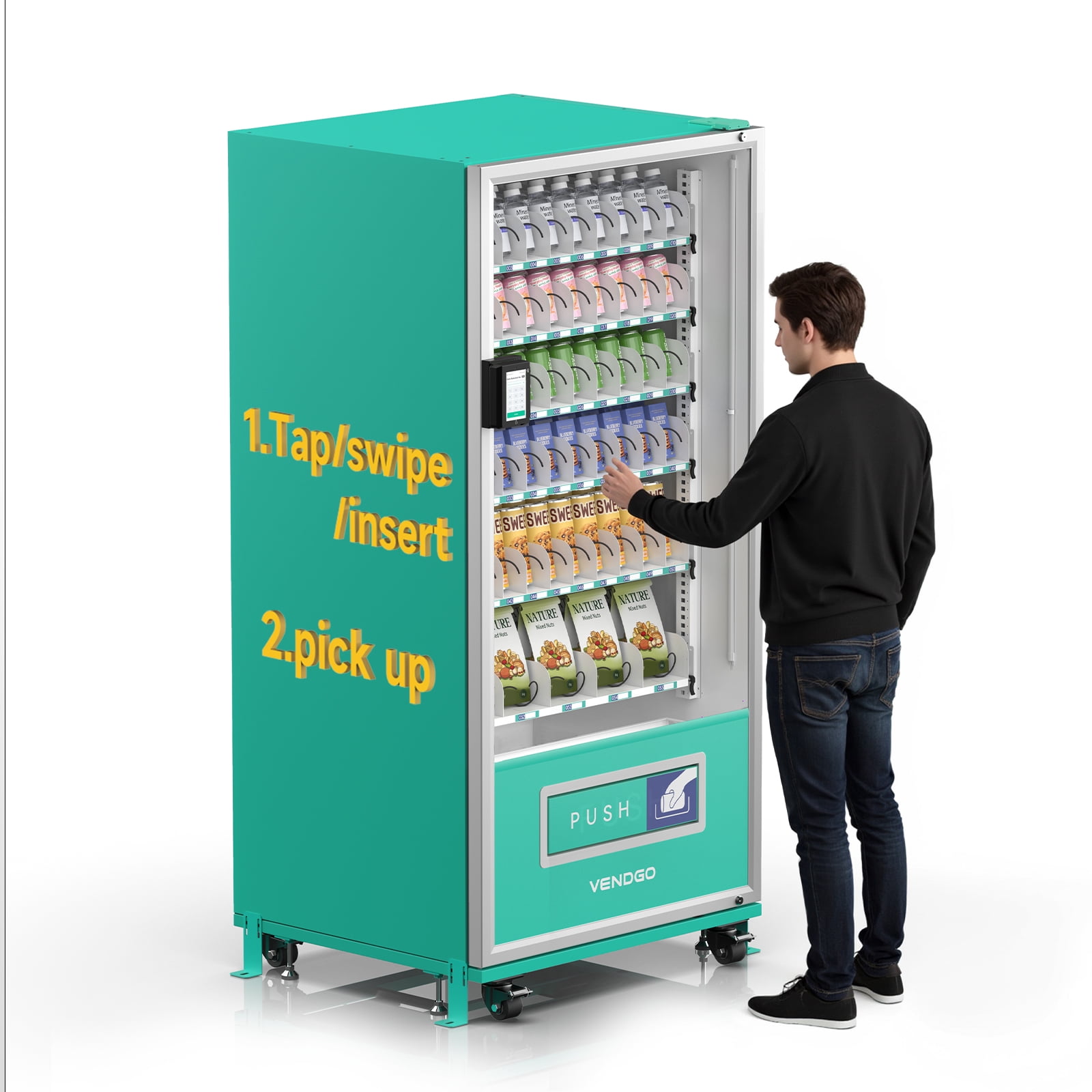 Large 60 Slots Snack Drink Commercial Vending Machine with Card Reader, NFC Cashless Payment Drink Vending Machine for Malls, Offices, Wide Variety Snack Beverage Sales