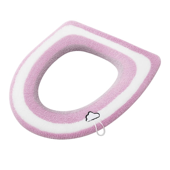 chaungfeng Toilet Seat Cover Pad, O Type Warmer Stretchable Thicker Knitted Toilet Seat Cushion for Fall and Winter, Double Color Plushs Washable Cloth 14.5"x16.5" (Pink)